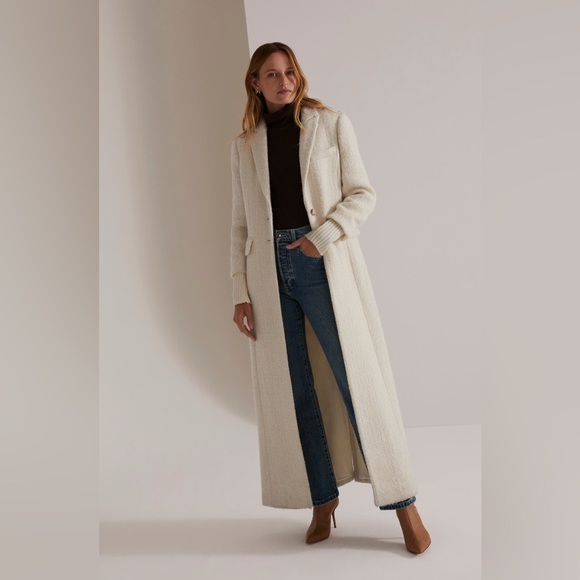 FAVORITE DAUGHTER THE CITY LONGLINE WOOL&COTTON TWEED COAT, White Boucle,M,$595 - Picture 1 of 7